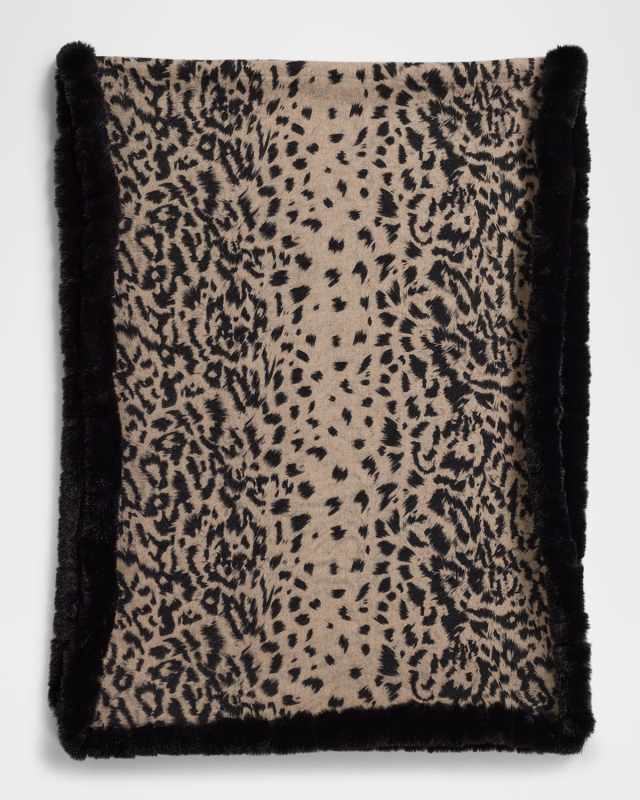 Reversible Animal-Print Wool-Blend Wrap with Faux Fur Trim